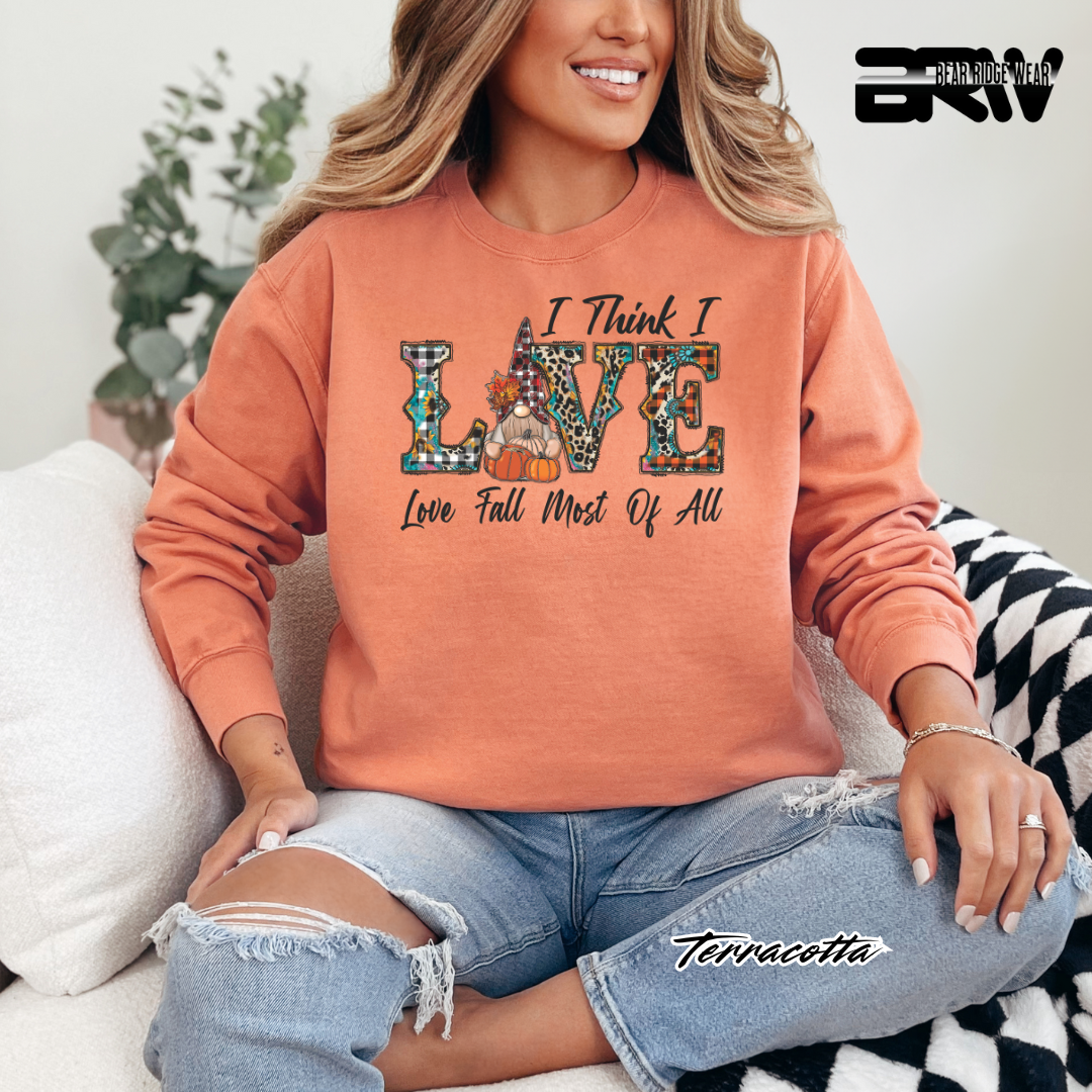 'Love Fall Most Of All-Gnome' Fall Crewneck Sweatshirt