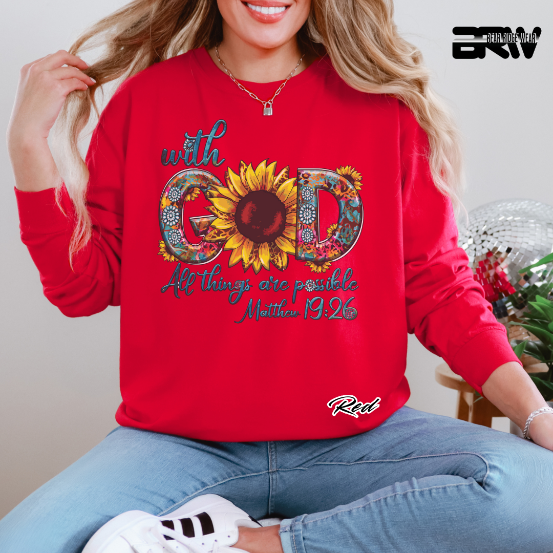 'With God All things are Possible Mathew 19.26' Long-Sleeve Faith Tee