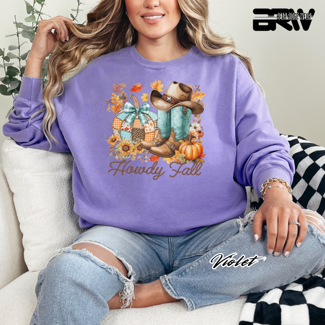 'Howdy Fall-Patchwork' Fall Crewneck Sweatshirt