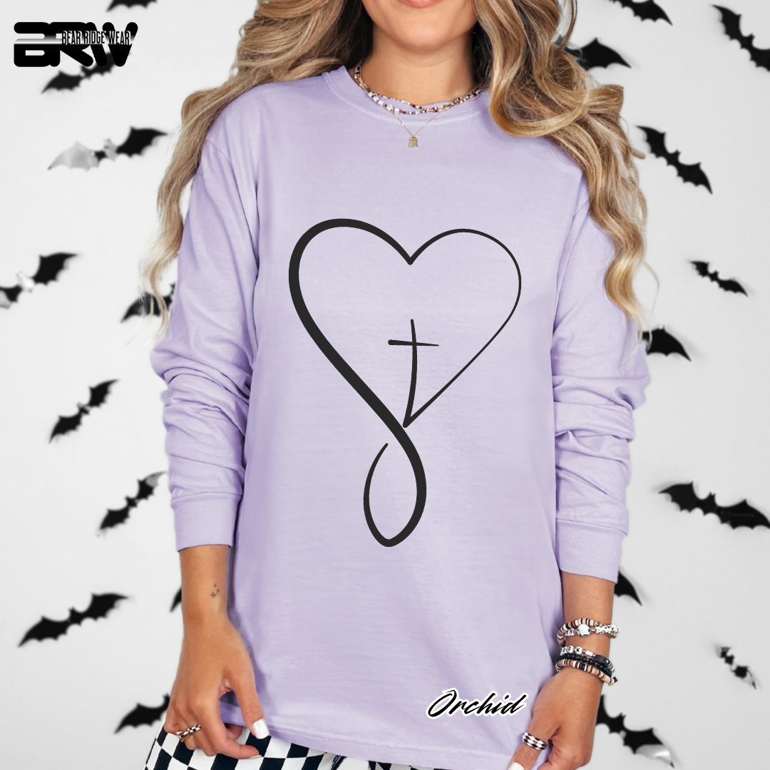 'Infinity Heart With Cross Inside' Black Faith Long-Sleeve Tee