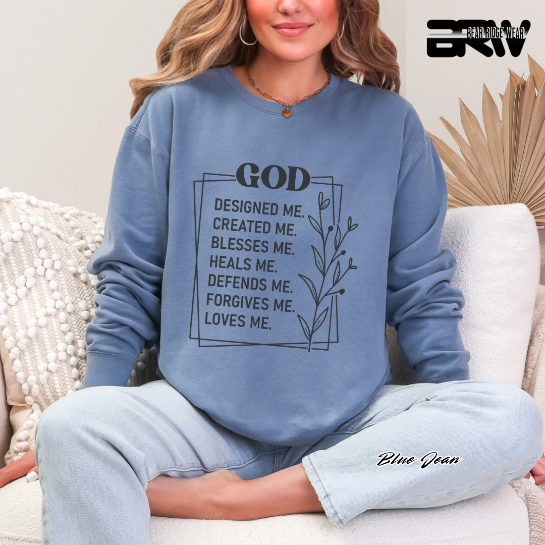 'God Designed, Created, Blesses, Heals Me' Faith Crewneck Sweatshirt