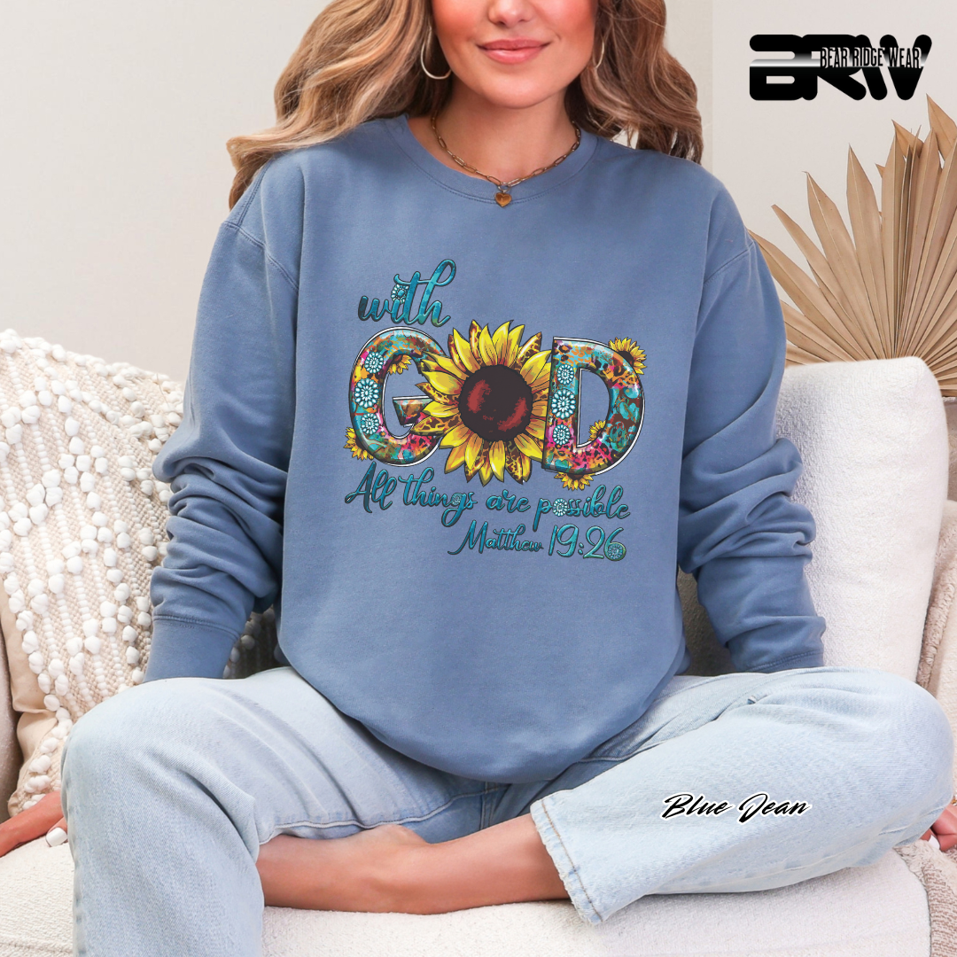 'With God All Things Are Possible' Faith Crewneck Sweatshirt