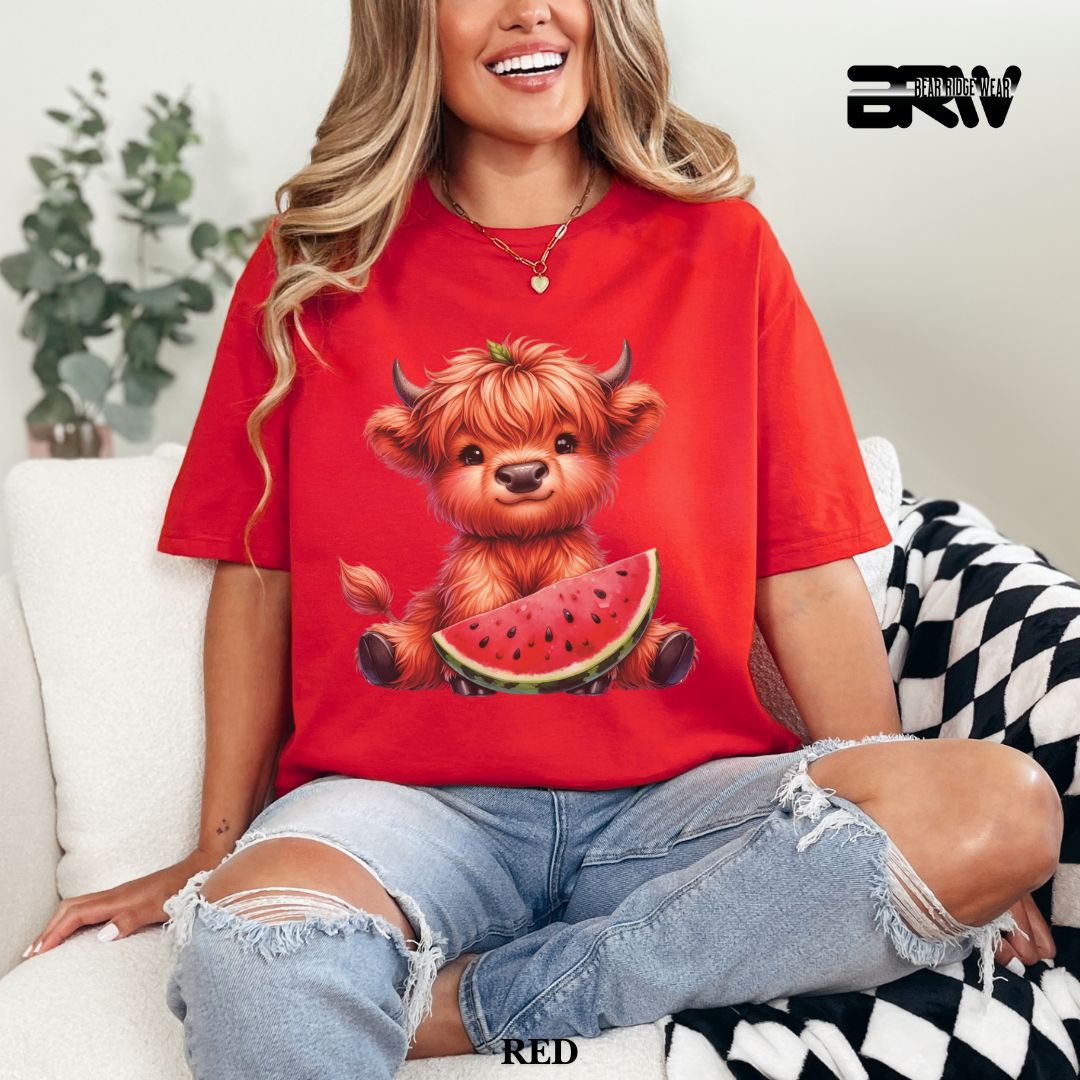 'Highland Cow- Watermelon' Summer Tee