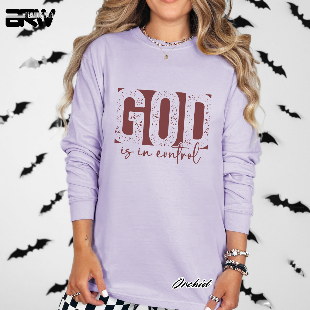 'God Is In Control' Red Faith Long-Sleeve Tee