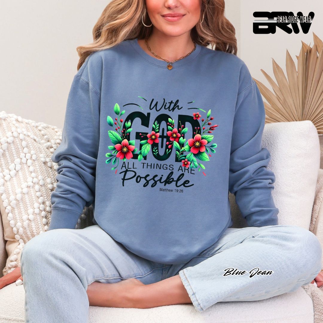 'With God All Things Are Possible' Faith Crewneck Sweatshirt