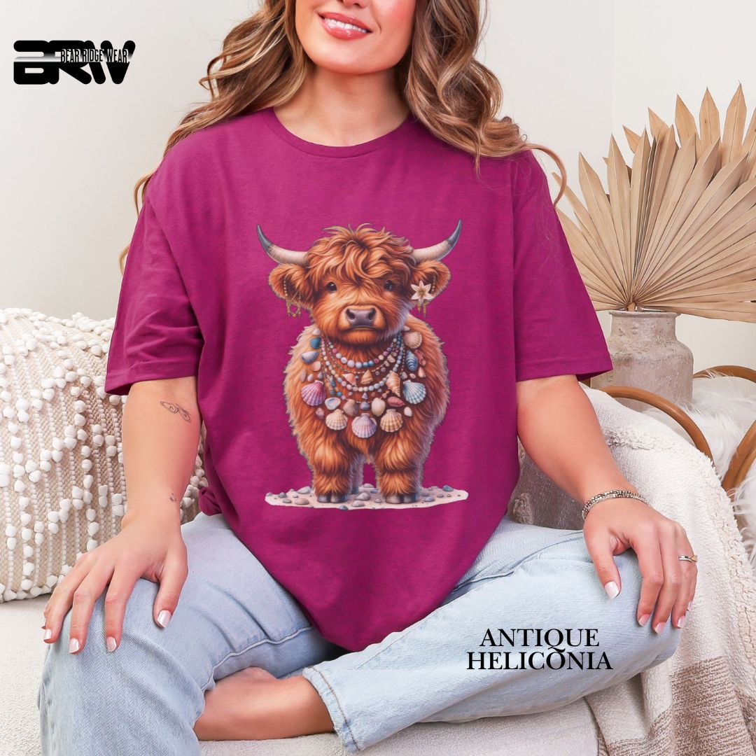 'Highland Cow-Lei Sea Shells' Summer Tee