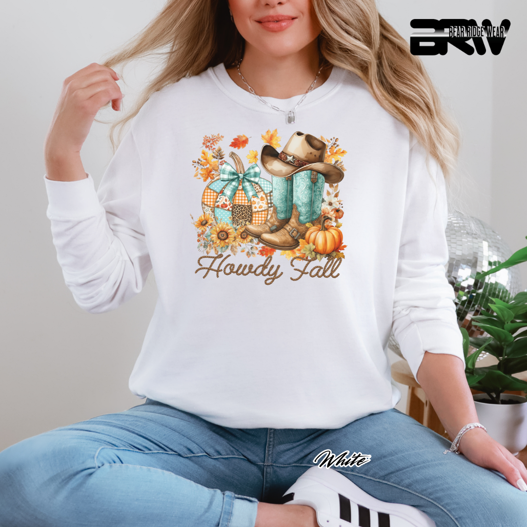 'Howdy Fall-Patchwork' Fall Crewneck Sweatshirt