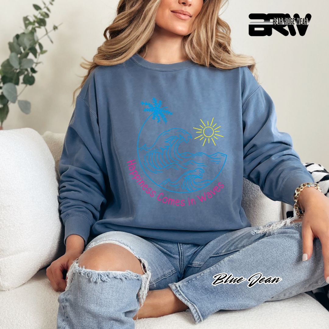 'Happiness comes in Waves' Summer Crewneck Sweatshirt