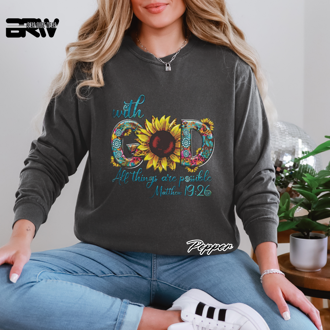 'With God All things are Possible Mathew 19.26' Long-Sleeve Faith Tee