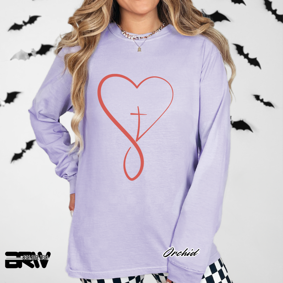 'Infinity Heart With Cross Inside' Red Faith Long-Sleeve Tee