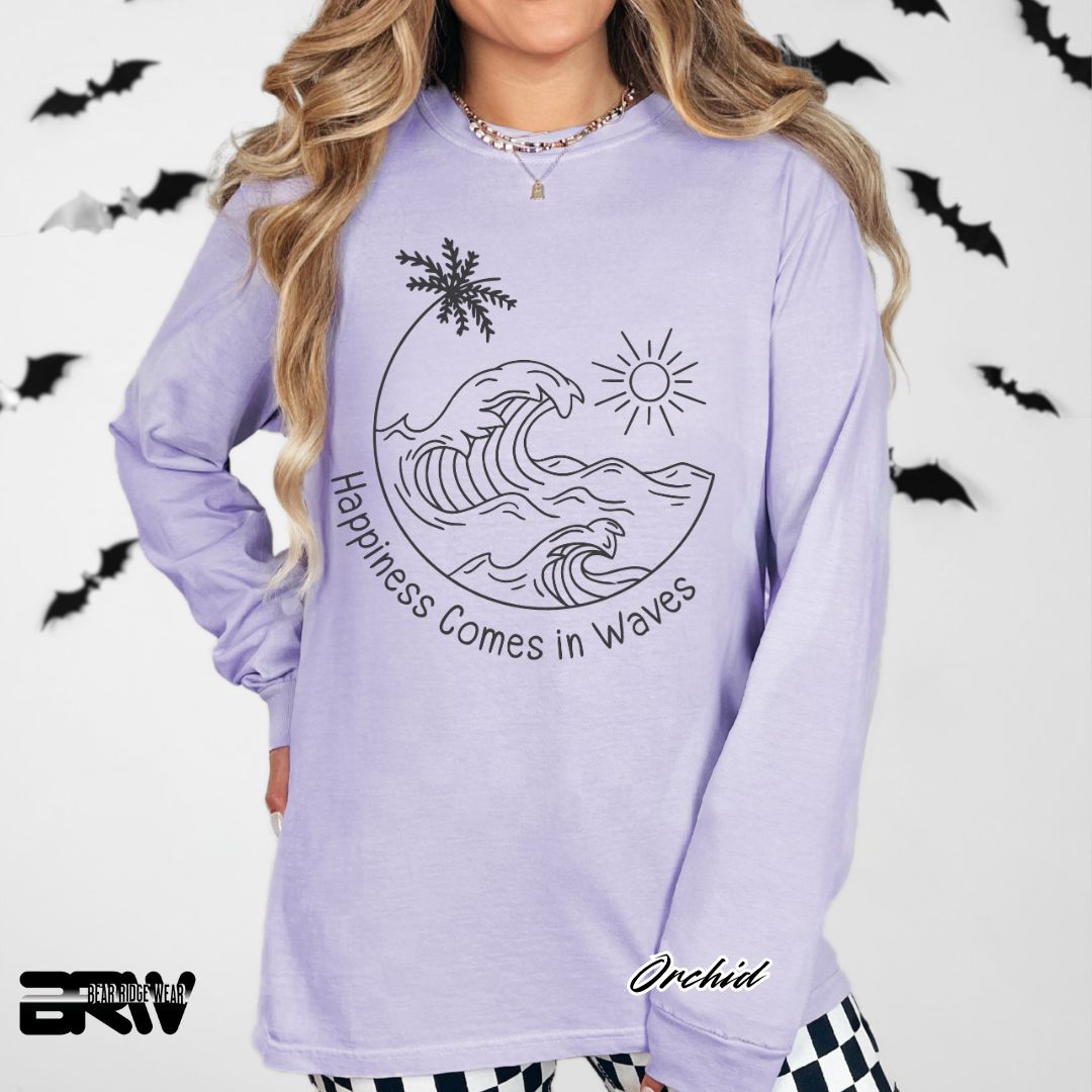 'Happiness Comes In Waves' Black Summer Long Sleeve Tee