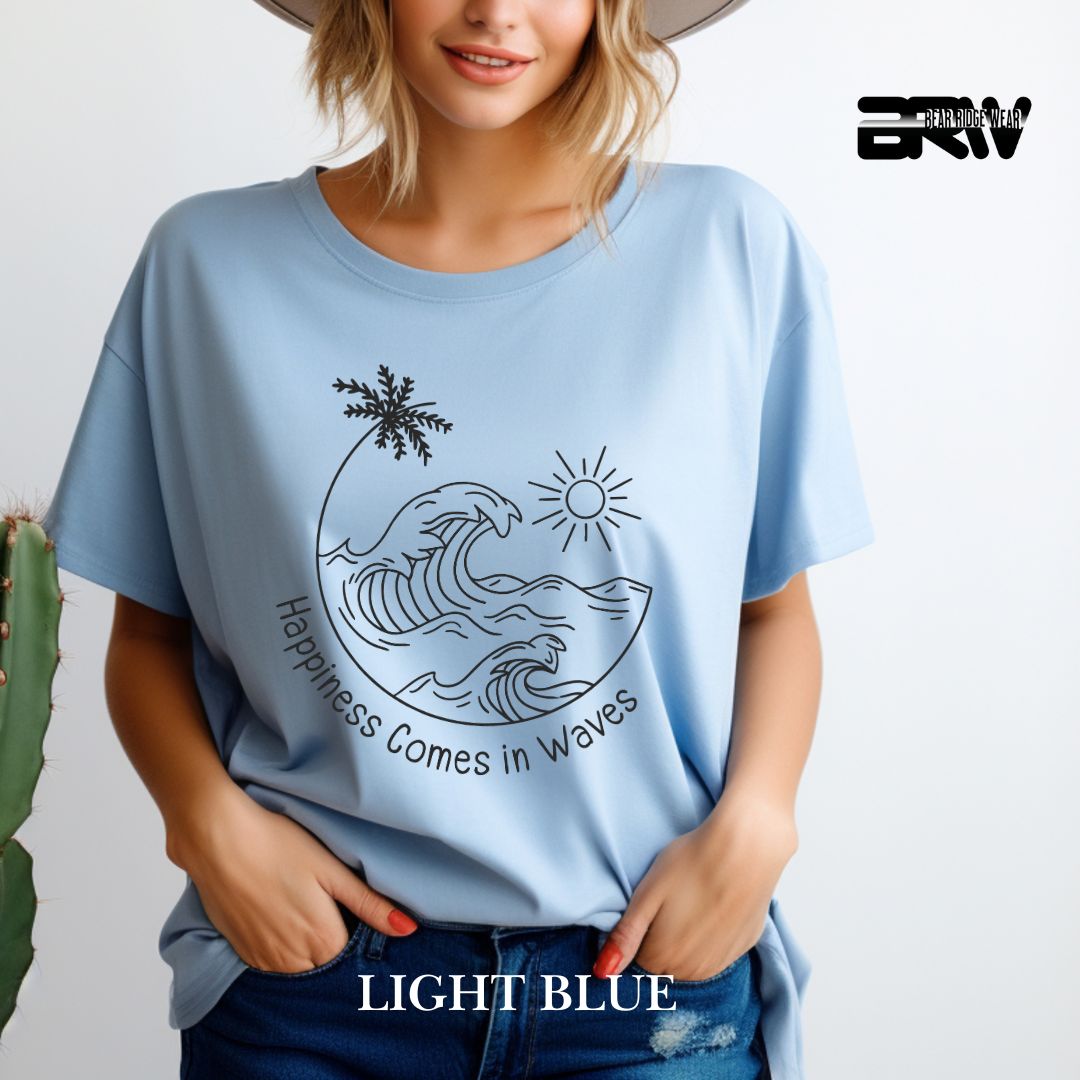 'Happiness Comes In Waves' Black Color 2 Summer Tee