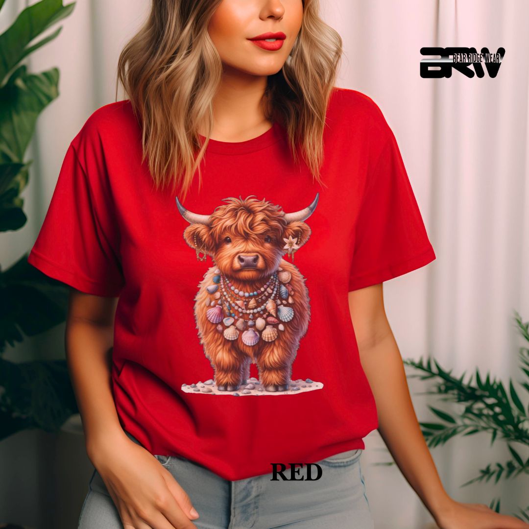 'Highland Cow-Lei Sea Shells' Summer Tee