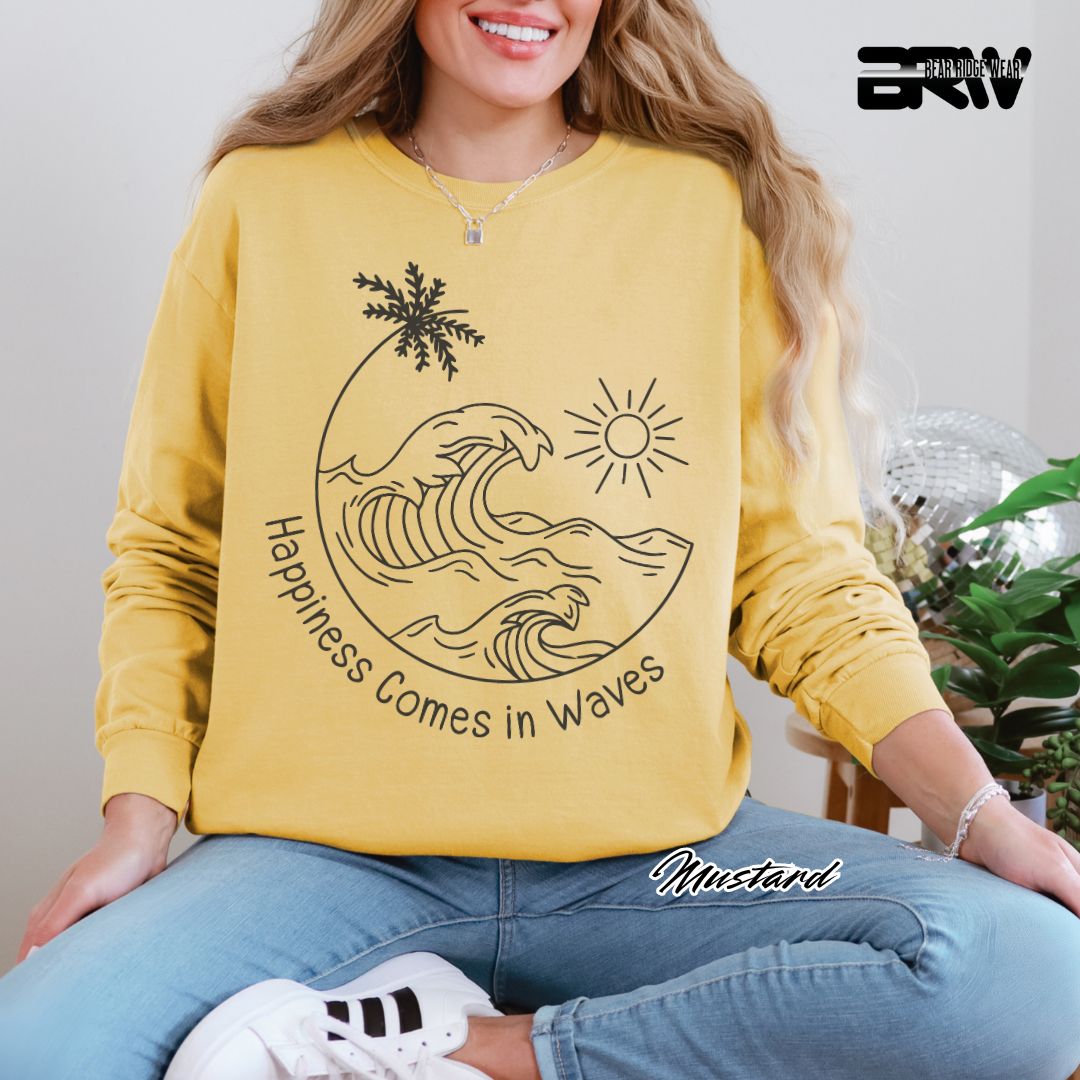 'Happiness Comes In Waves' Black Summer Long Sleeve Tee