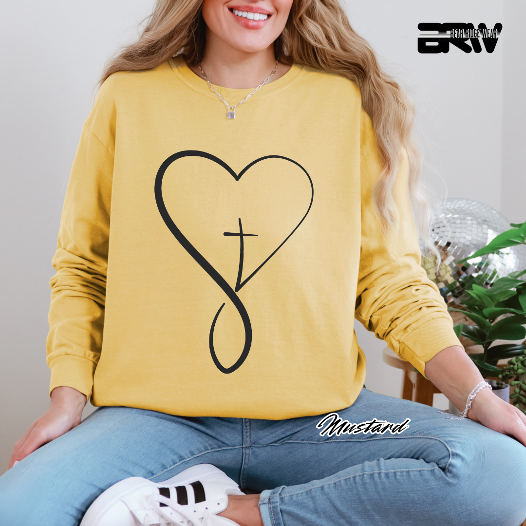 'Infinity Heart With Cross Inside' Black Faith Long-Sleeve Tee