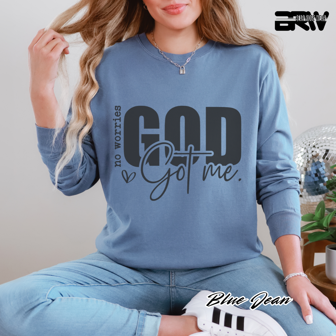 'No Worries, God Got Me' Faith Long-Sleeve Tee