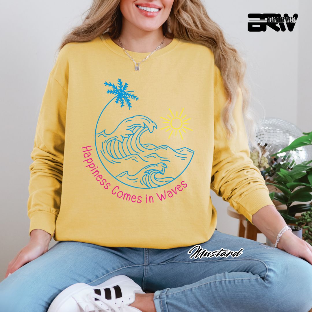 'Happiness comes in Waves-color' Summer Long Sleeve Tee