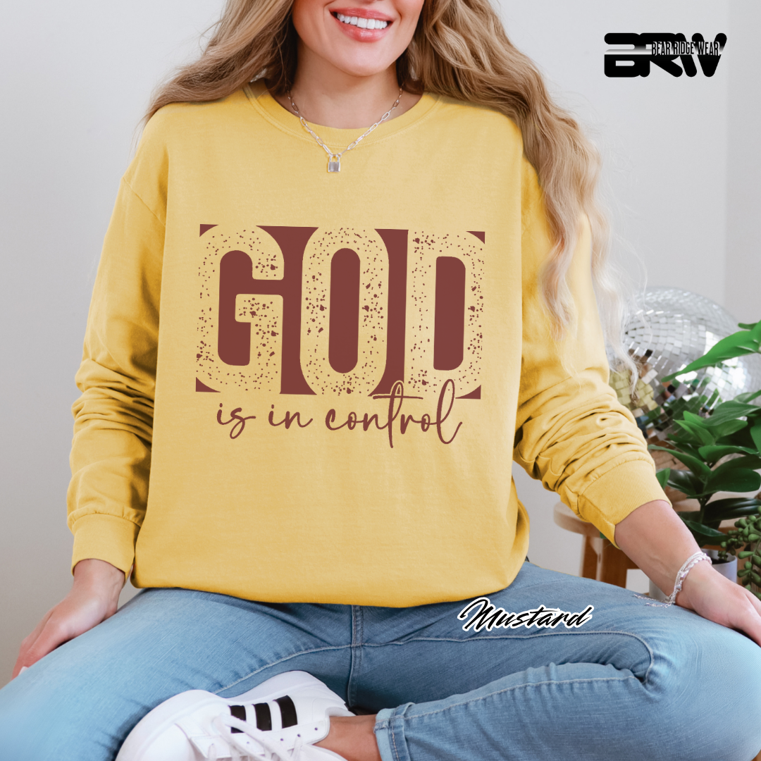 'God Is In Control' Red Faith Long-Sleeve Tee