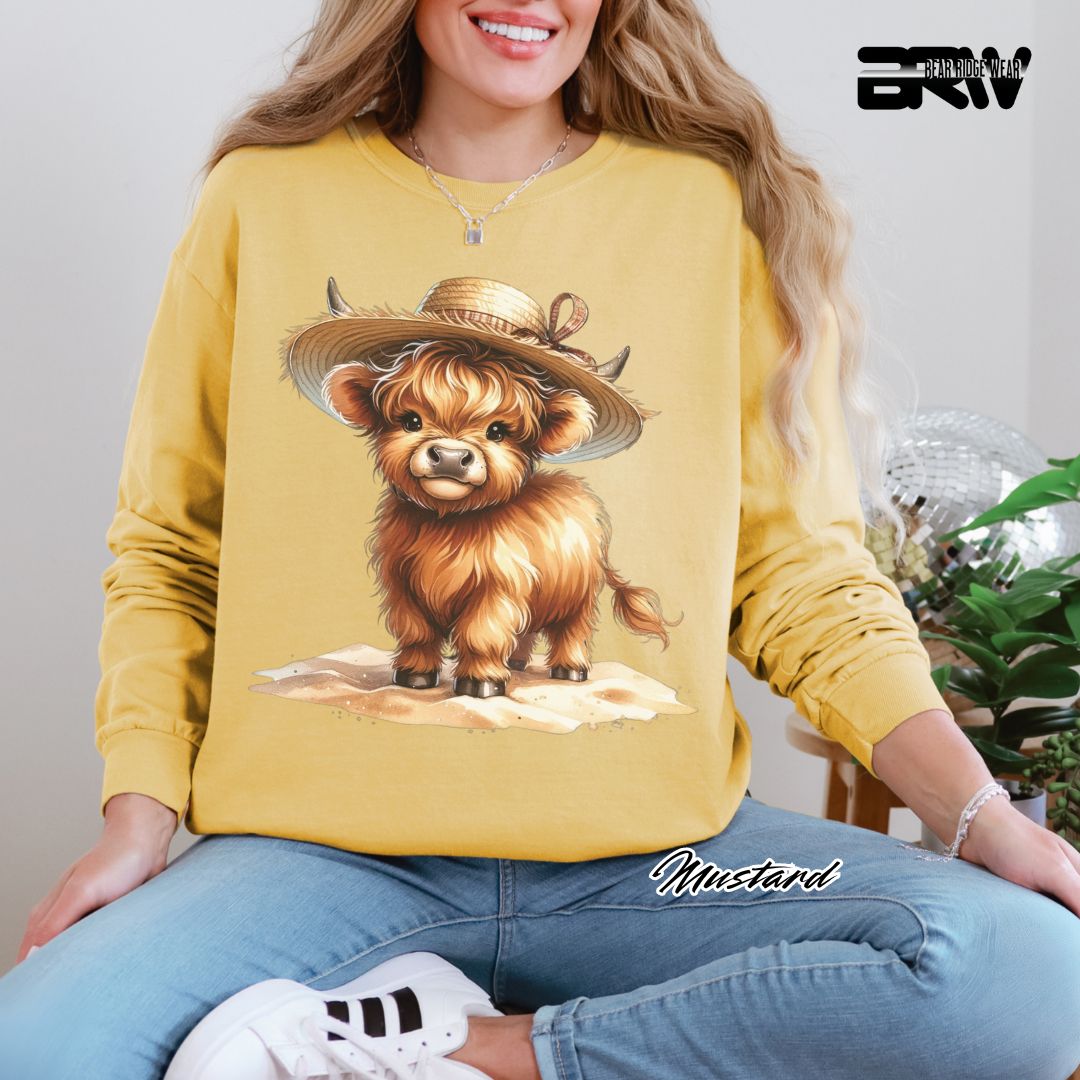 'Highland Cow-Sun Hat' Summer Long Sleeve Tee