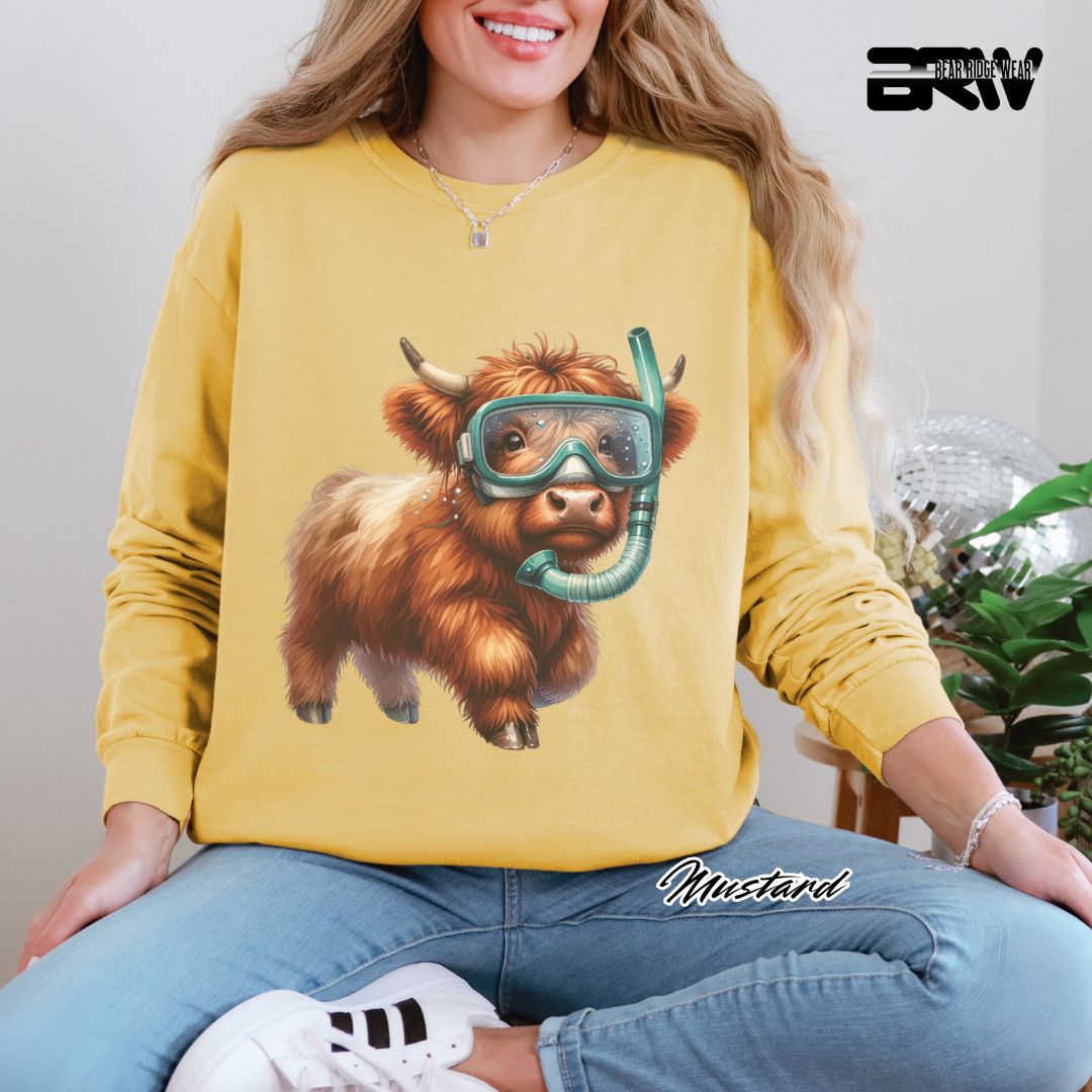 'Highland Cow-Snorkel' Summer Long Sleeve Tee