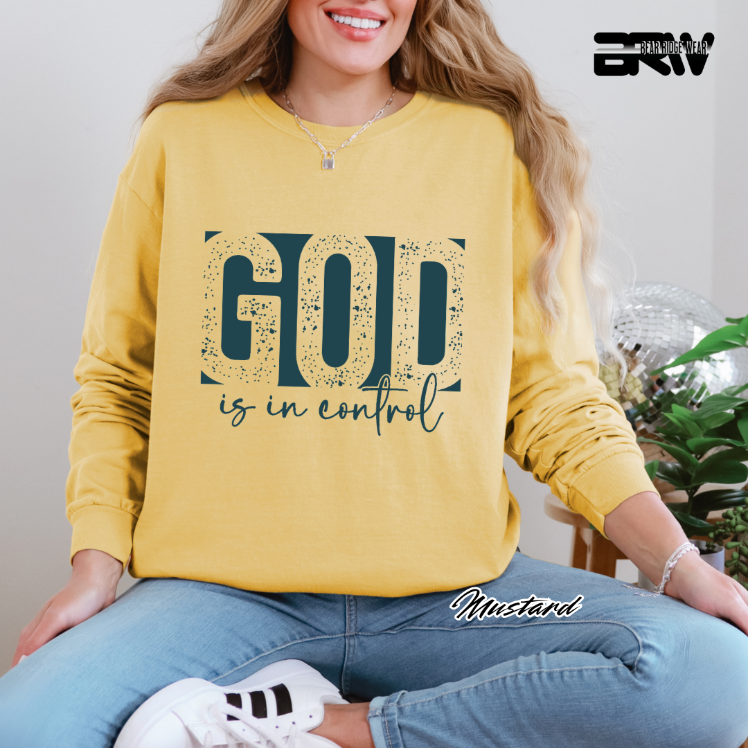 'God Is In Control' Blue Faith Long-Sleeve Tee