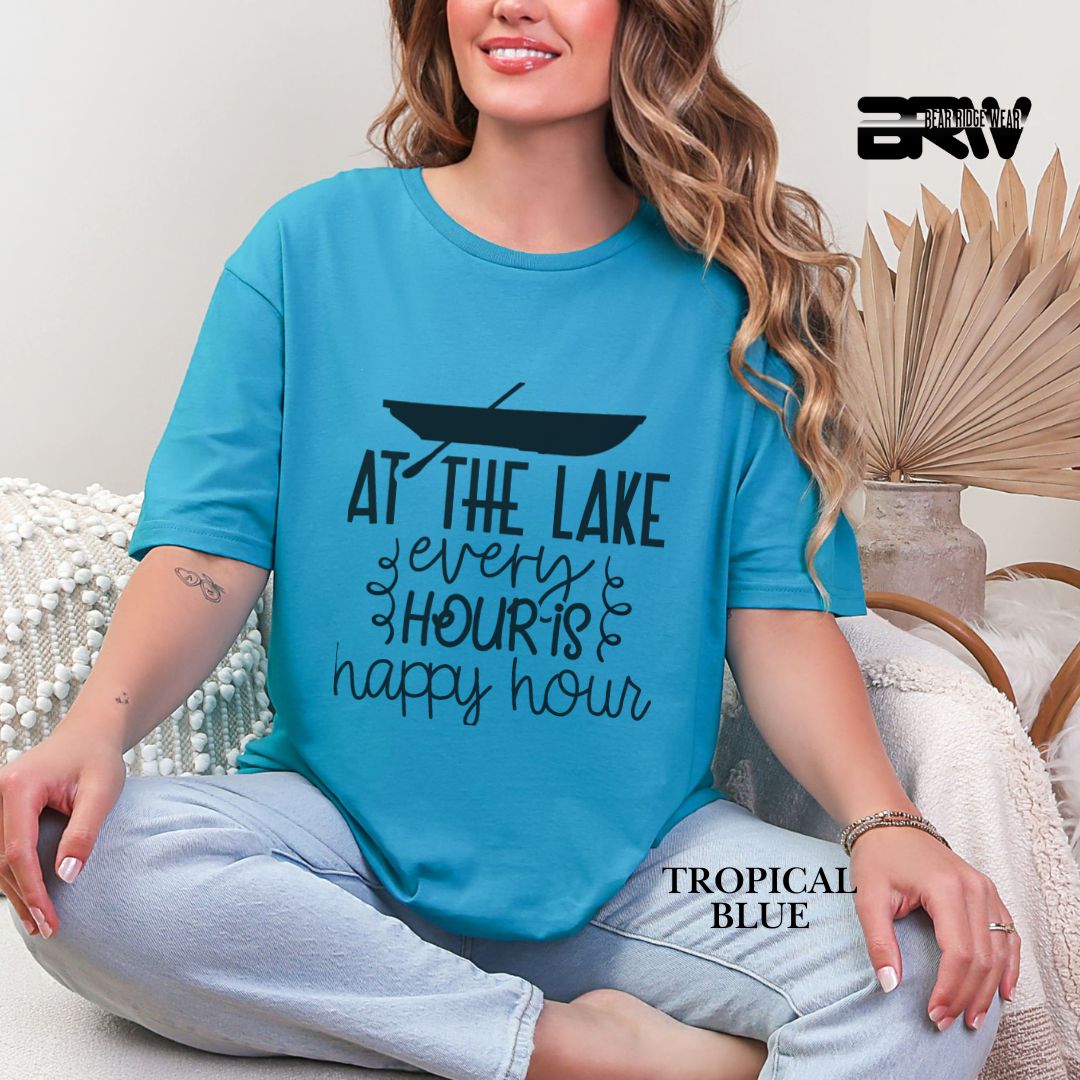 'At The Lake Every Hour Is Happy Hour' 3 Summer Tee