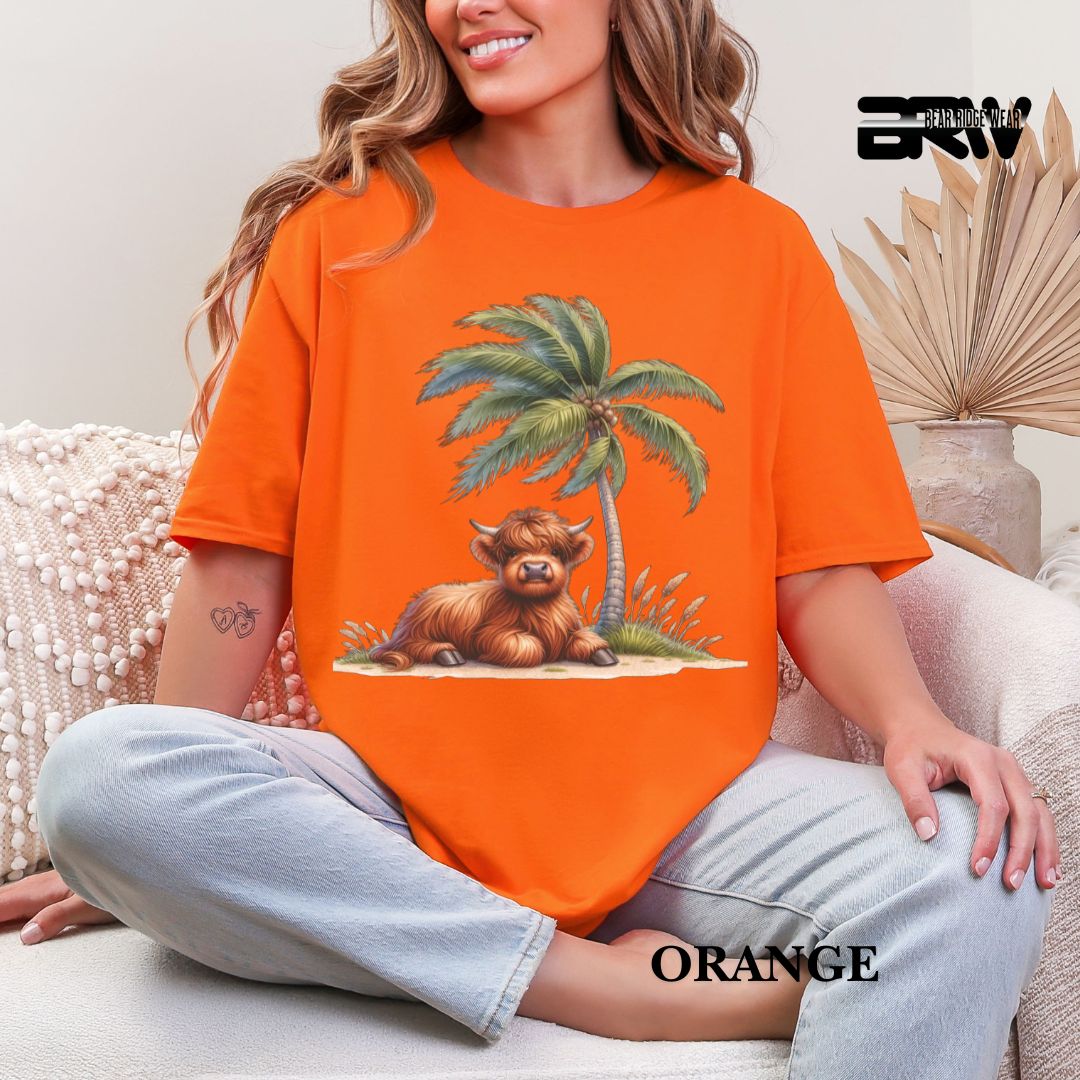 'Highland Cow-Palm Tree' Summer Tee