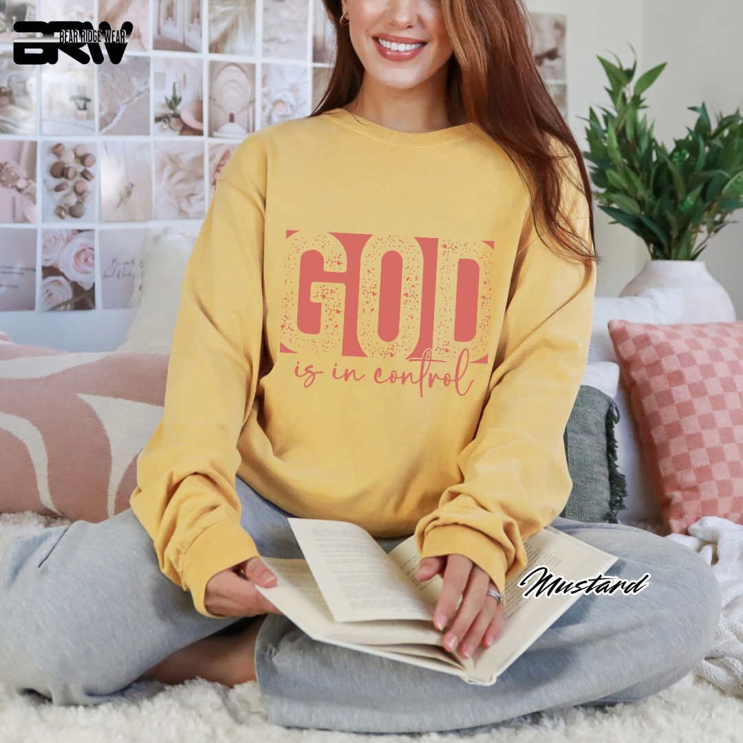 'God Is In Control' Pink Faith Long-Sleeve Tee