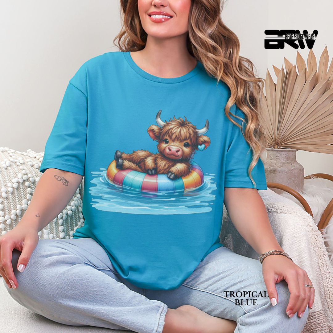 'Highland Cow-Float' 3 Summer Tee