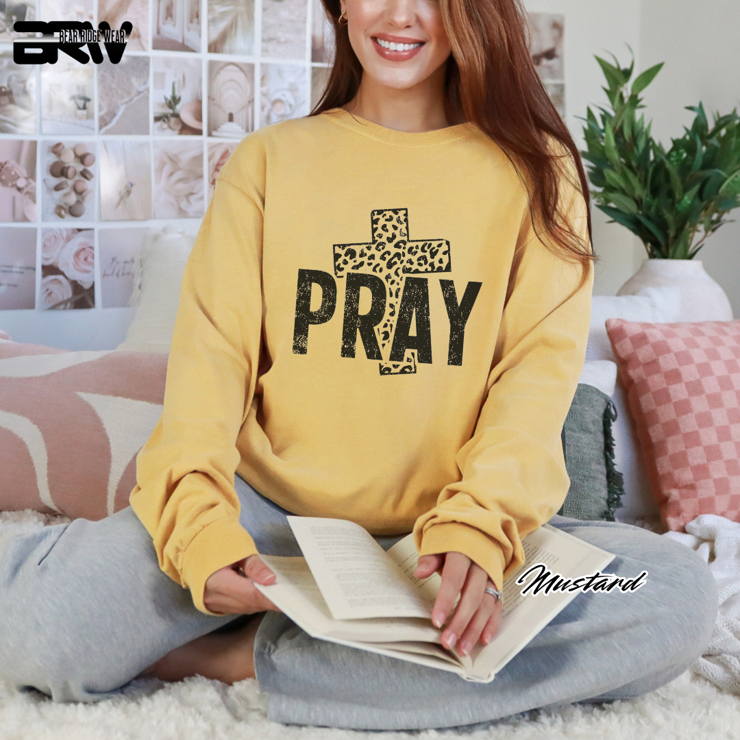 'Pray With Leopard Cross' Faith Long-Sleeve Tee