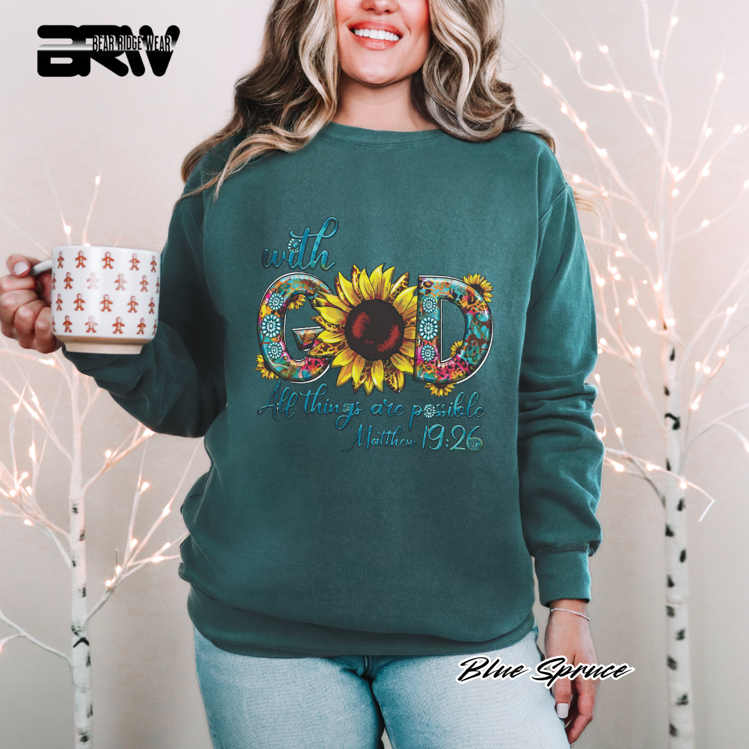 'With God All Things Are Possible' Faith Crewneck Sweatshirt