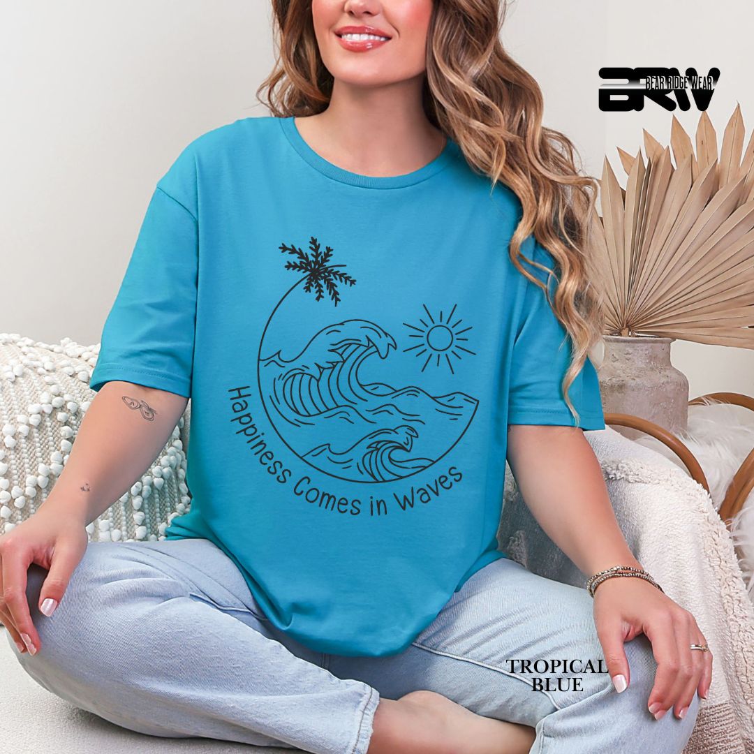 'Happiness Comes In Waves' Black Color 3 Summer Tee