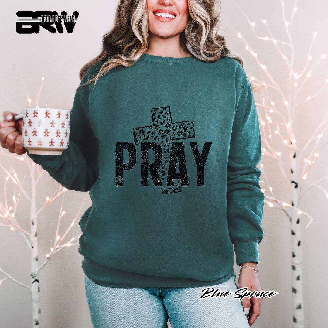 'Pray With Leopard Cross' Faith Crewneck Sweatshirt