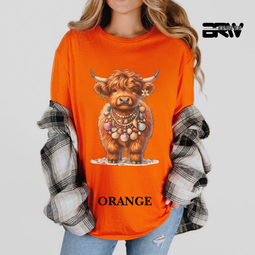 'Highland Cow-Lei Sea Shells' Summer Tee