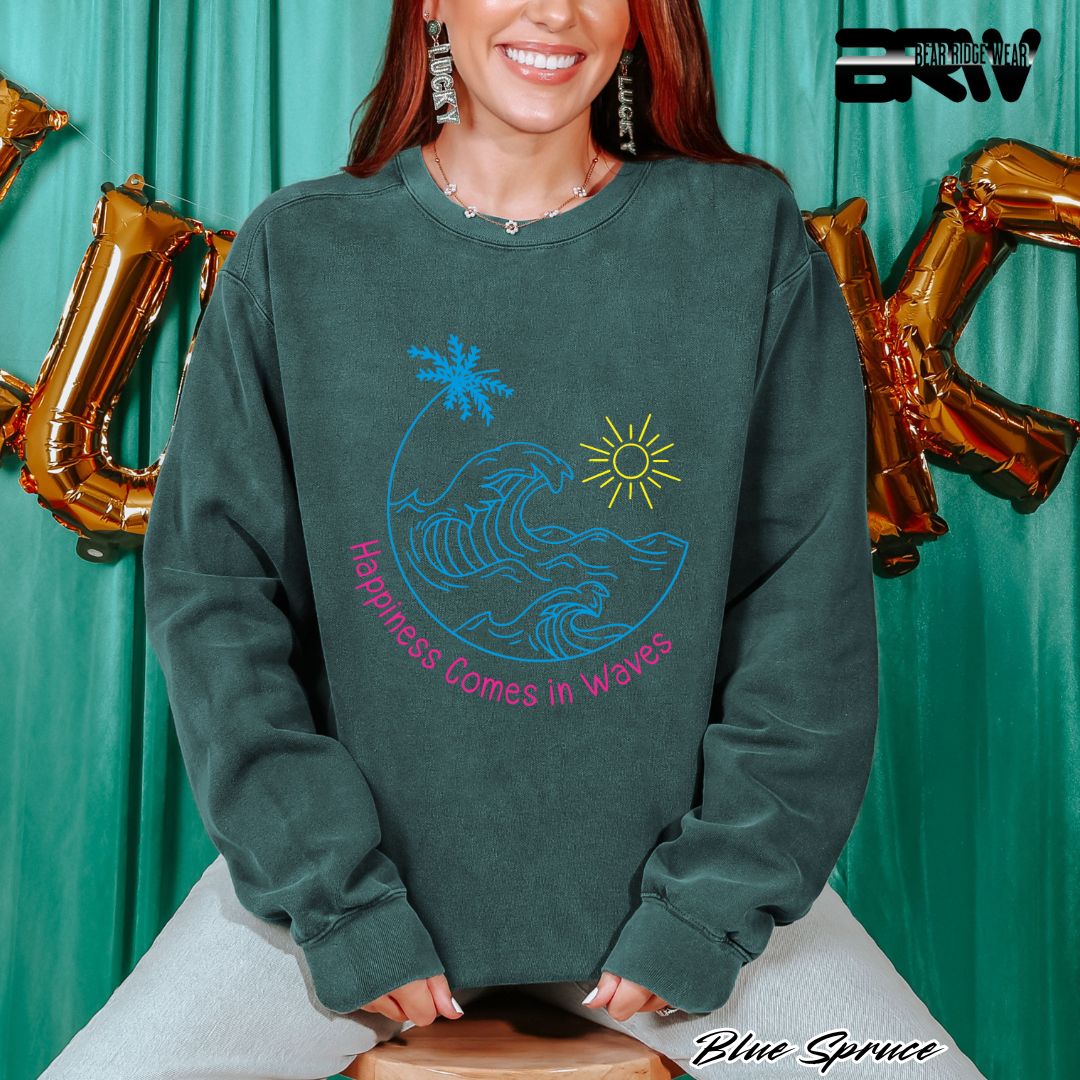 'Happiness comes in Waves' Summer Crewneck Sweatshirt