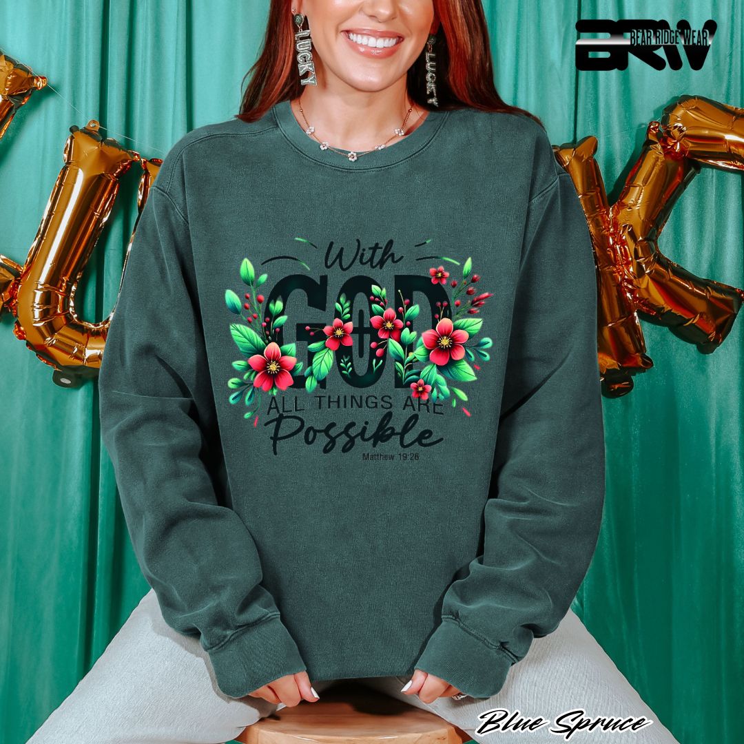 'With God All Things Are Possible' Faith Crewneck Sweatshirt