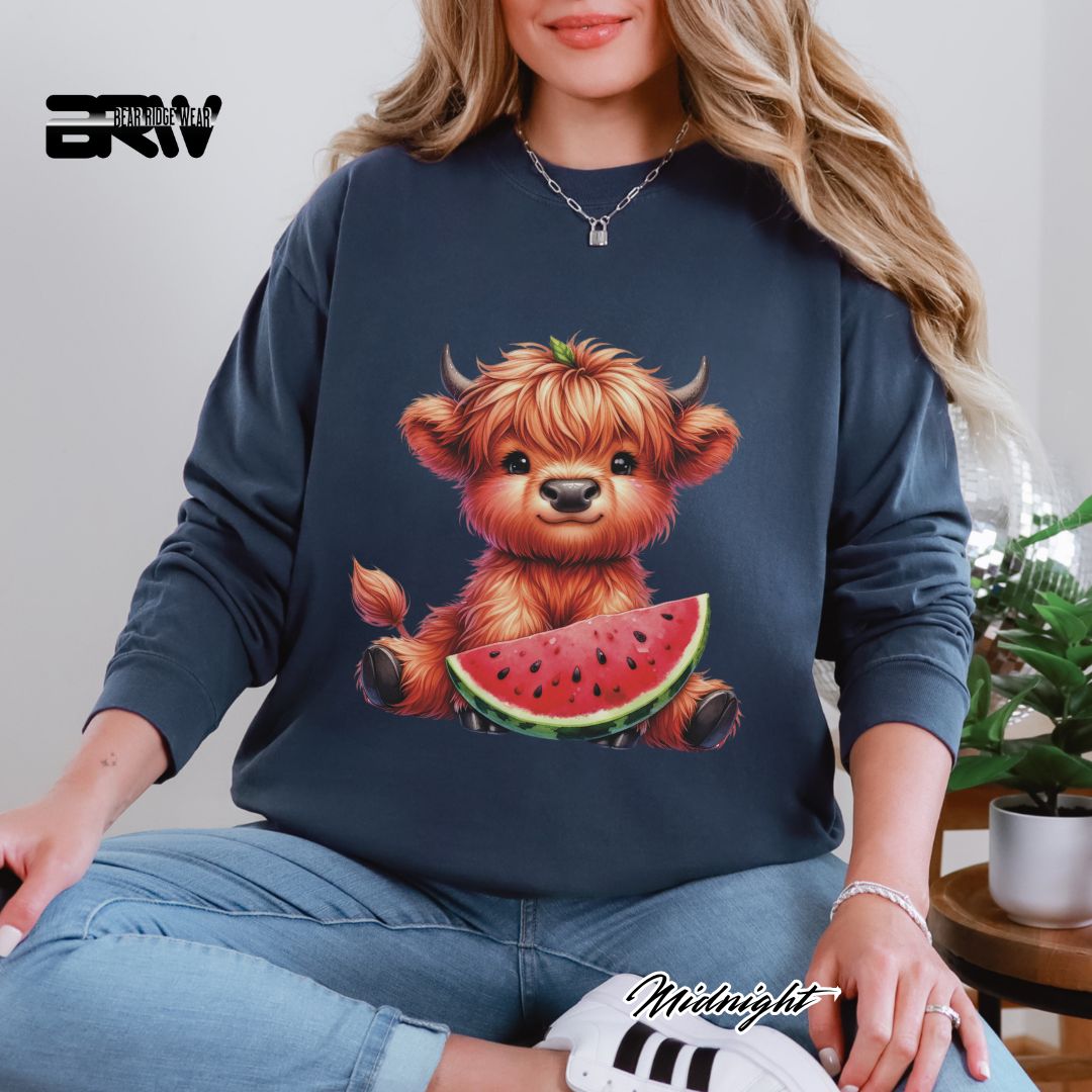 'Highland Cow-Watermelon' Summer Long Sleeve Tee