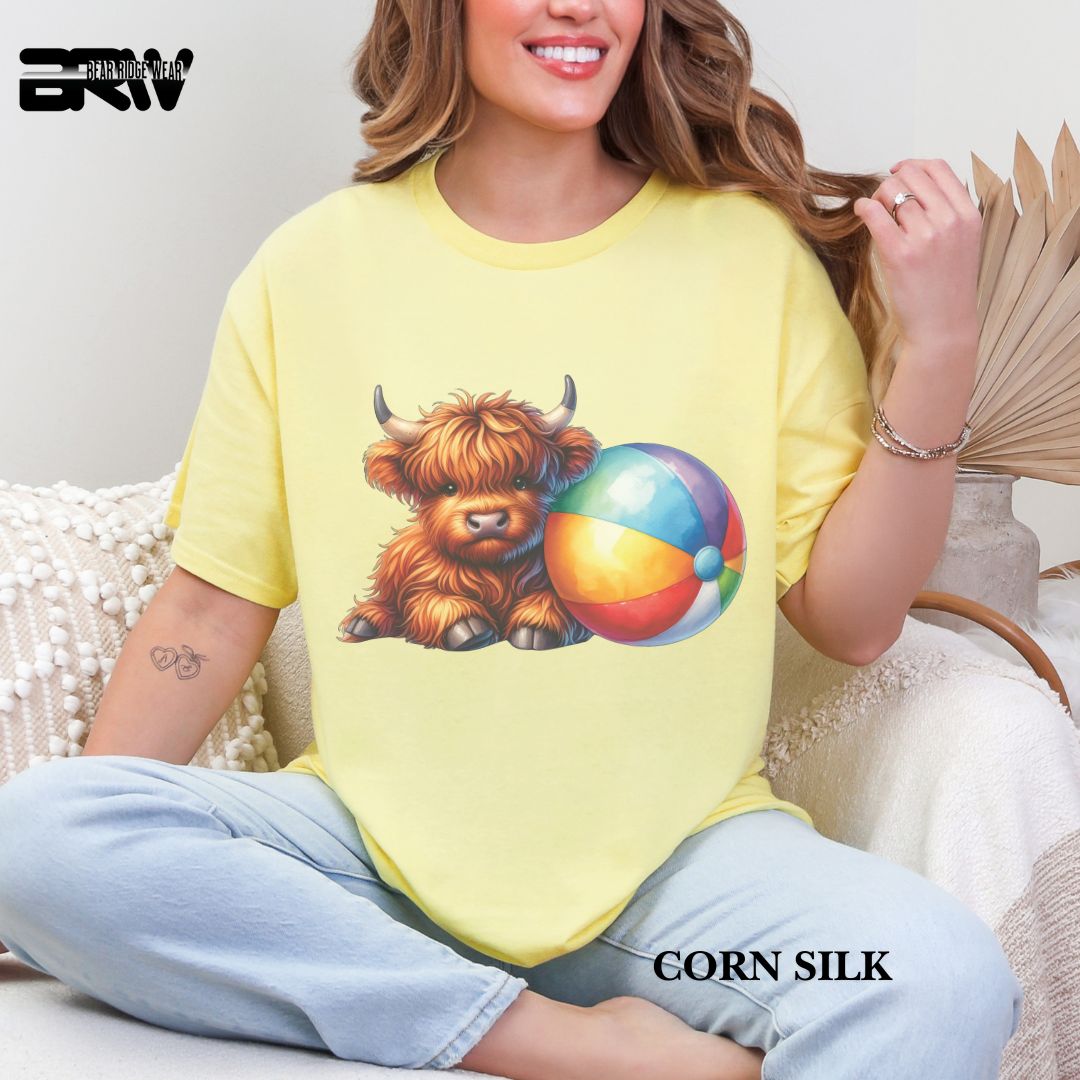 'Highland Cow-Beach-Ball' 3 Summer Tee