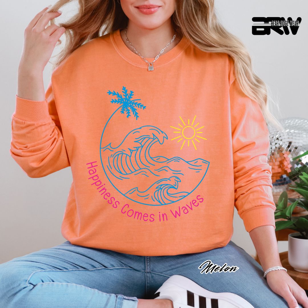 'Happiness comes in Waves-color' Summer Long Sleeve Tee
