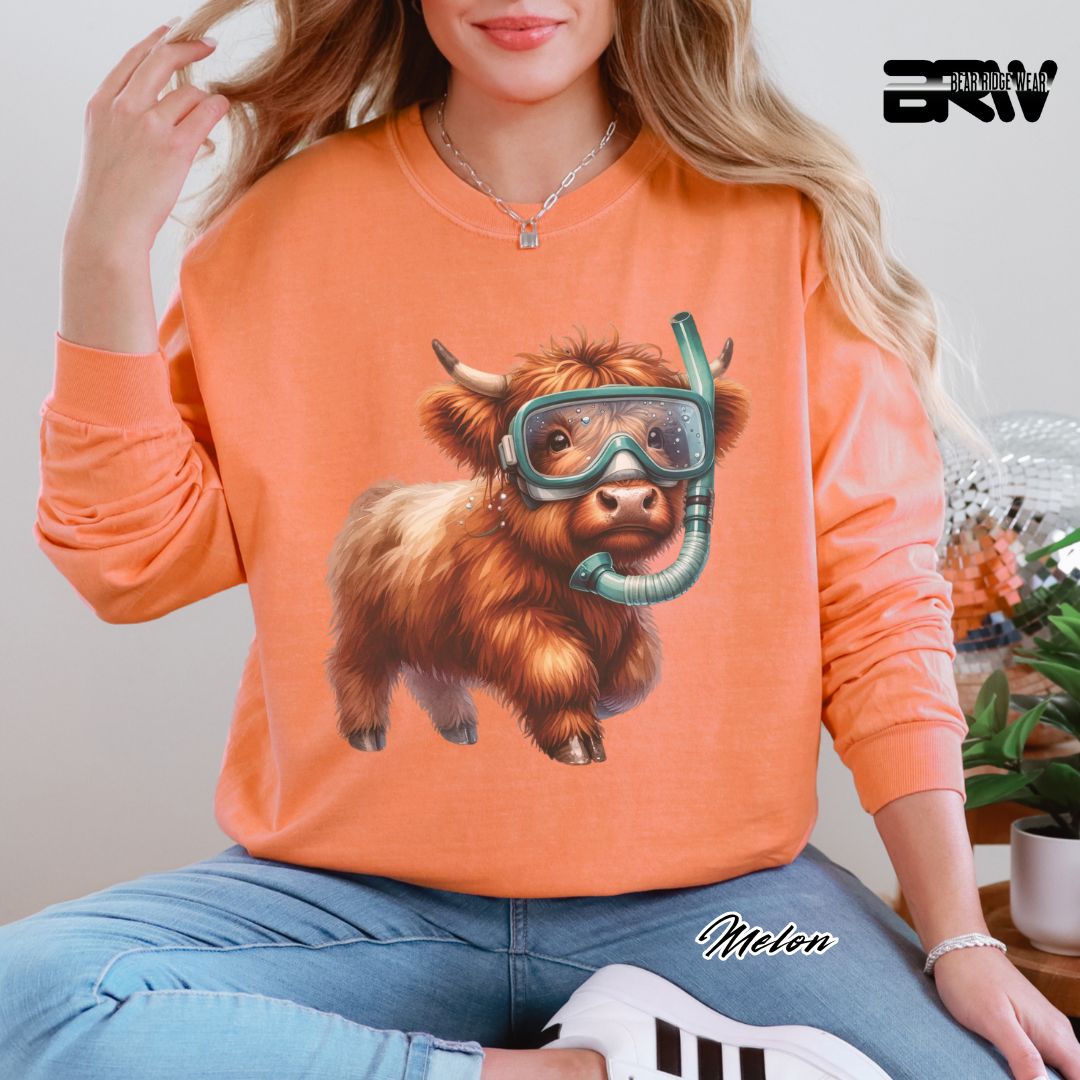 'Highland Cow-Snorkel' Summer Long Sleeve Tee