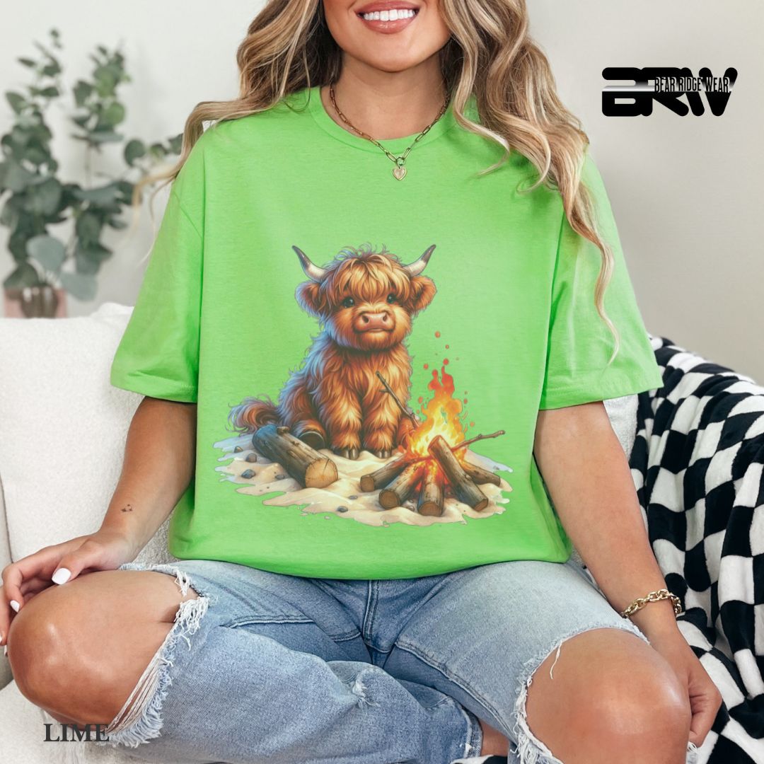 'Highland Cow- Bonfire' Summer Tee
