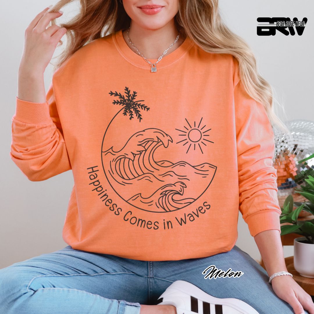 'Happiness Comes In Waves' Black Summer Long Sleeve Tee
