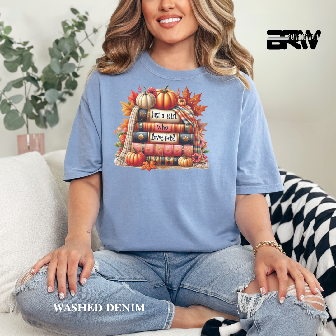 'Just A Girl Who Loves Fall-Books' Fall Tee