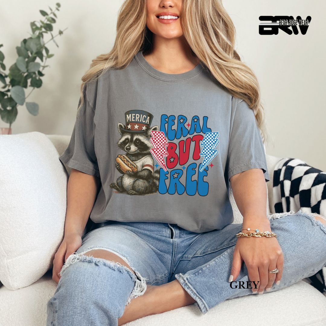 Feral But Free-Hotdog Raccoon- Patriotic Tee