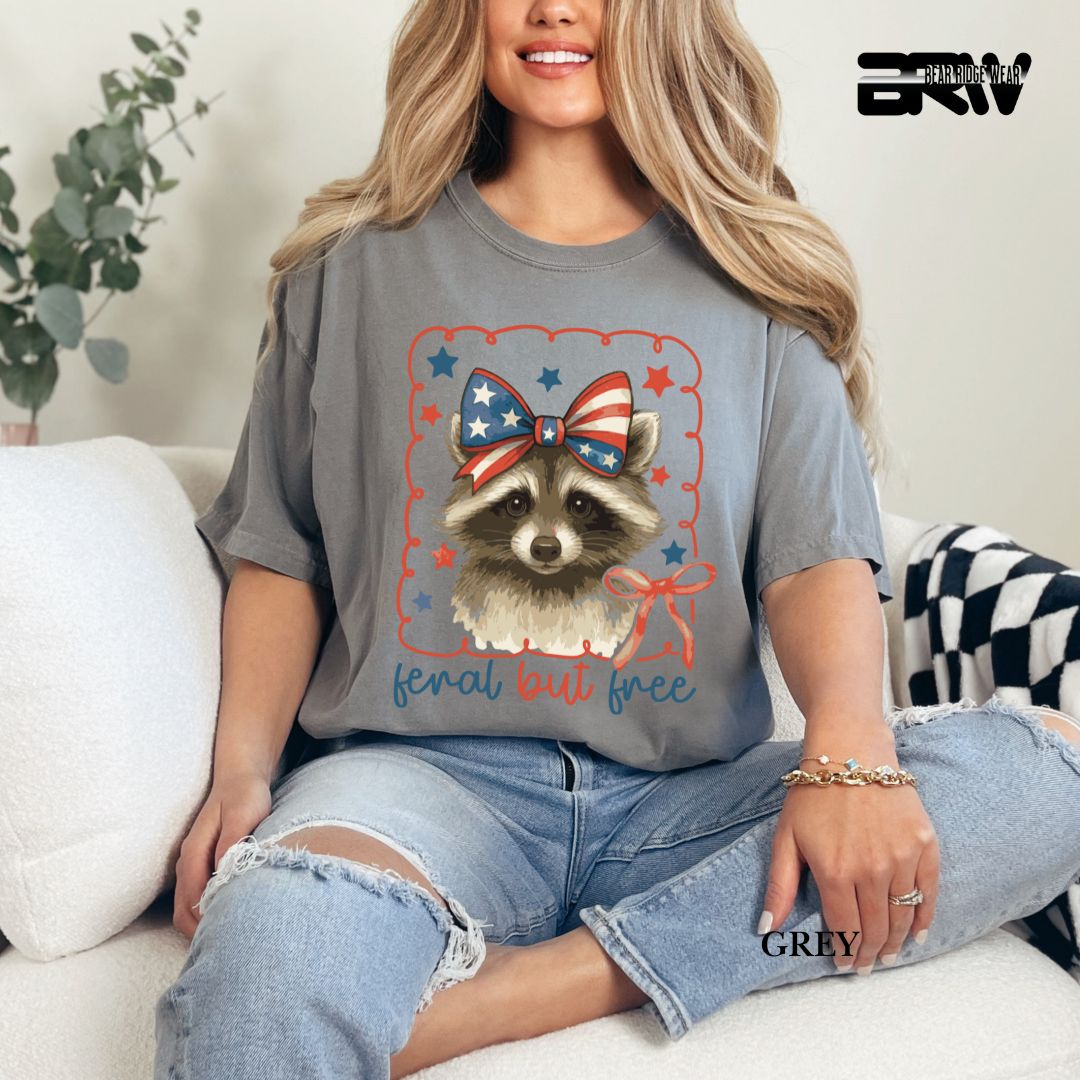 Feral But Free-Raccoon- Patriotic Tee