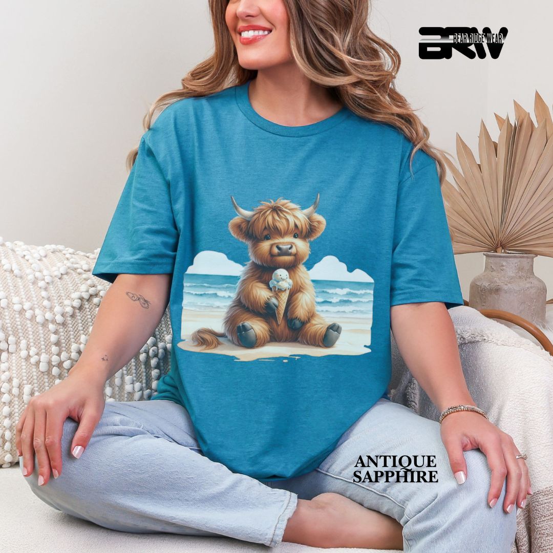 'Highland Cow-Ice Cream' 3 Summer Tee