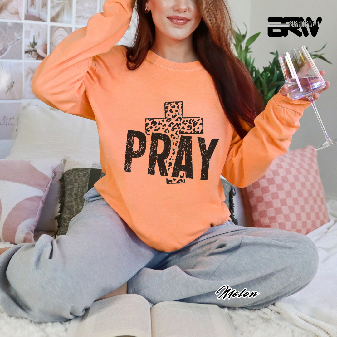 'Pray With Leopard Cross' Faith Long-Sleeve Tee