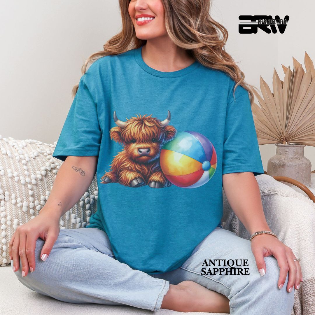 'Highland Cow-Beach-Ball' 3 Summer Tee