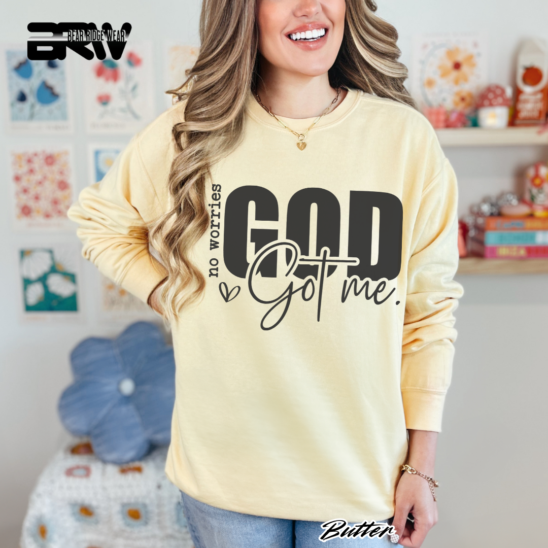 'No Worries God Got Me' Faith Crewneck Sweatshirt