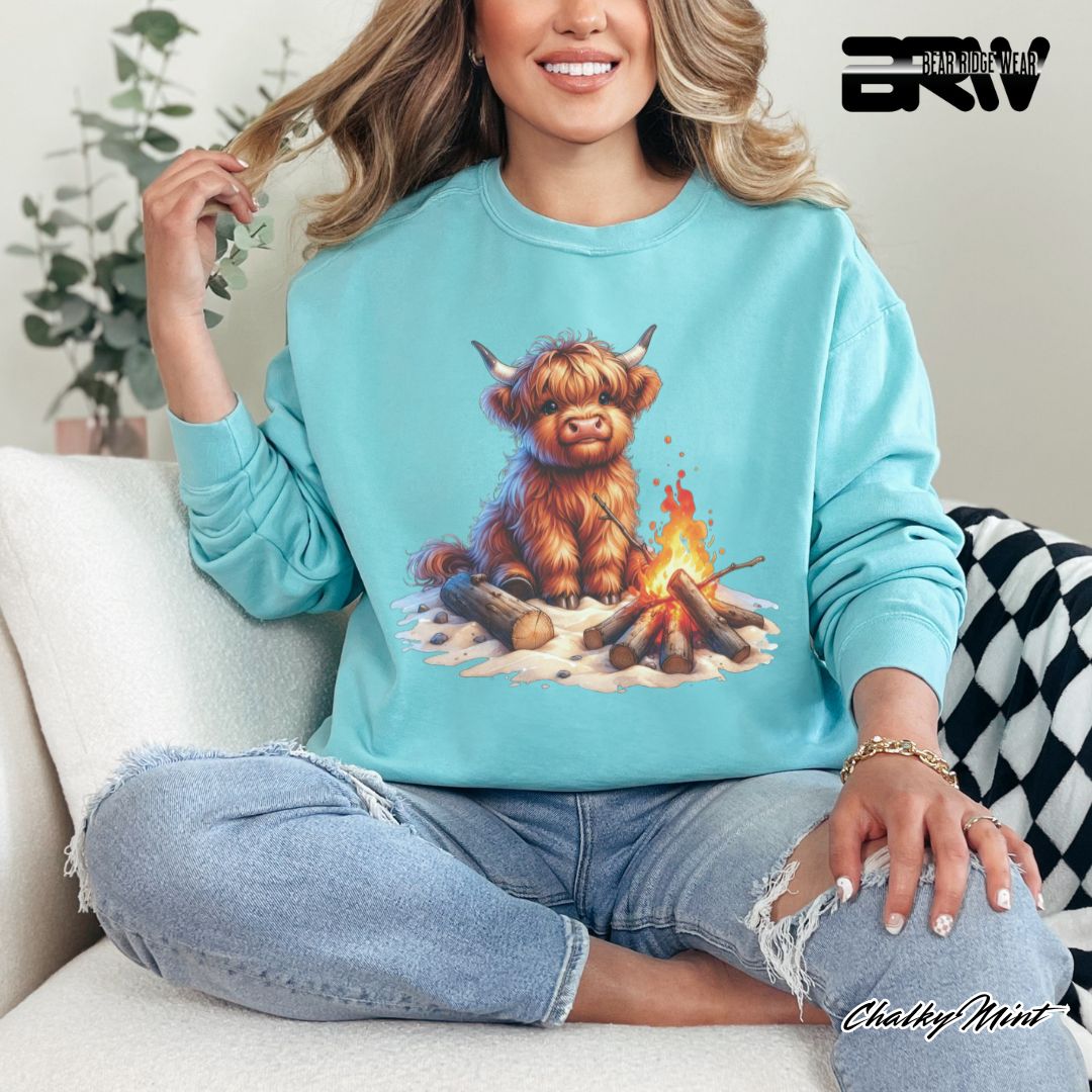 'Highland Cow-Bonfire' Black Summer Long Sleeve Tee
